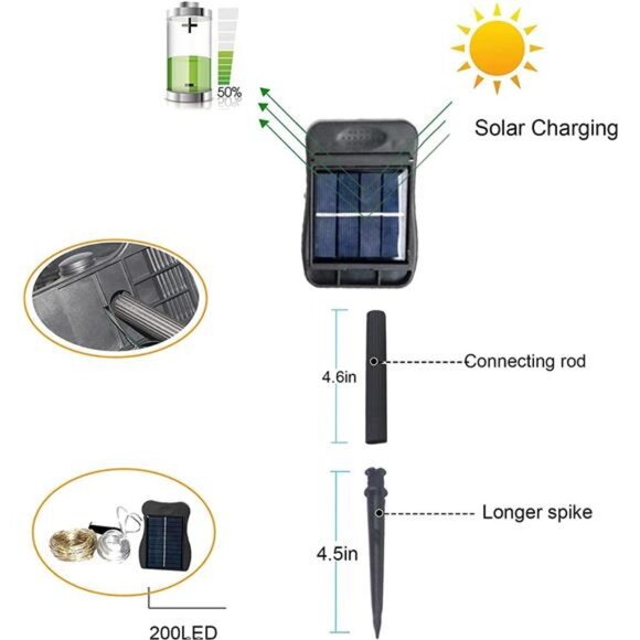 Solar Waterfall Fairy Lights With Clip, Outdoor Waterproof 10 Strands 200 LEDs - Picture 5 of 7